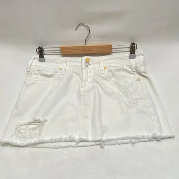 Vigoss Studio Mini Skirt The Ritz Women's 5/6 White Distressed Denim Raw Hem EUC - Picture 9 of 9